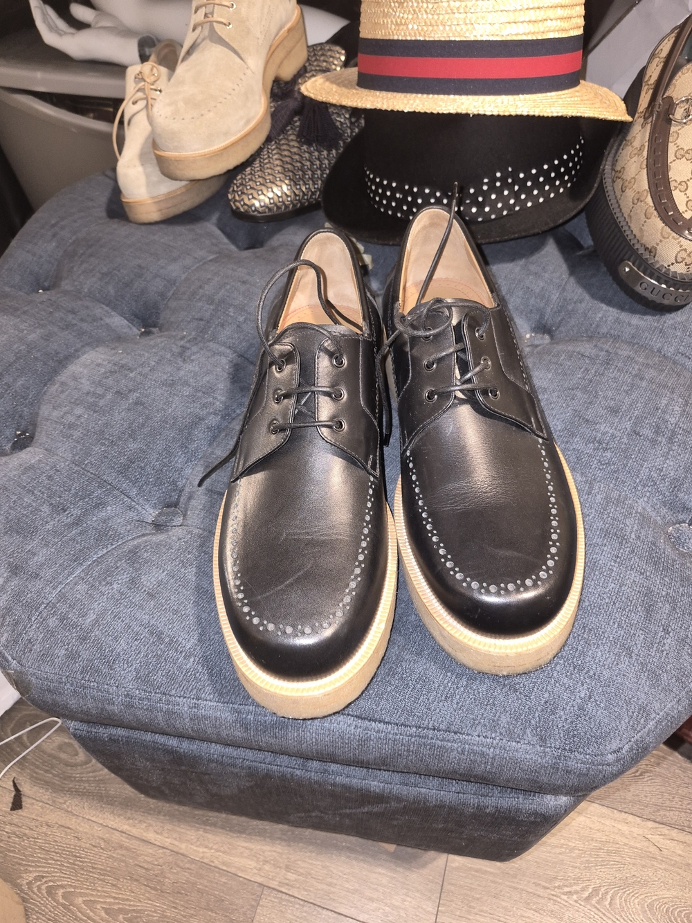Christian Louboutin Pablo Black Leather Derby Shoes with Tan Crepe Sole